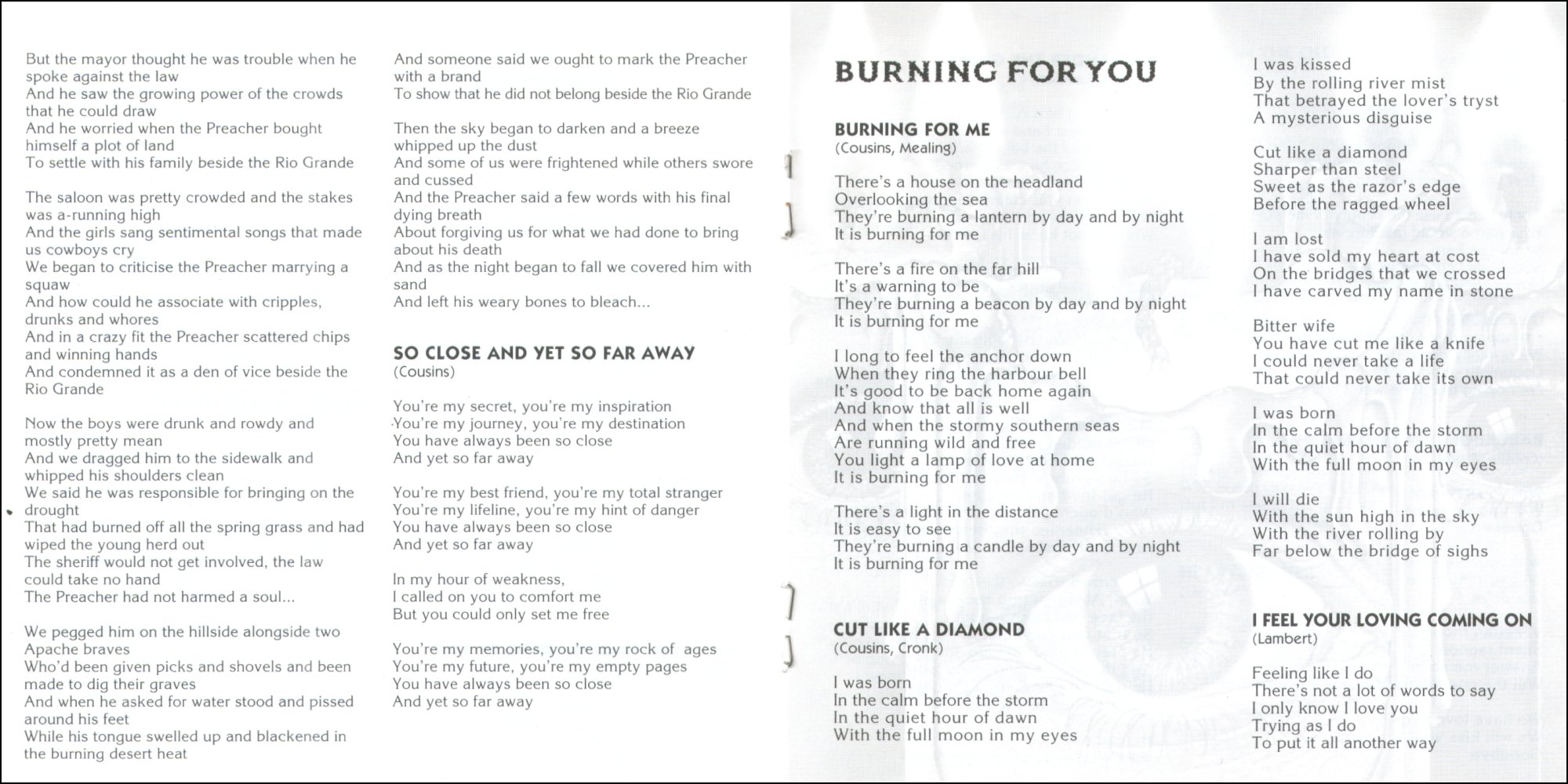 Deep Cuts/Burning For You CD booklet